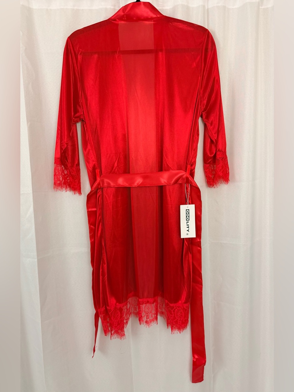 Women's Red Satin Lace Trim Robe - Unbranded - Picture 4 of 4